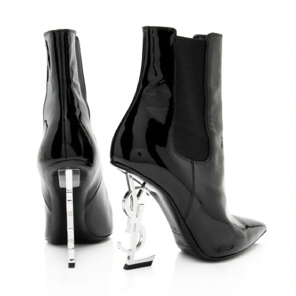 Yves Saint Laurent Glossy Black Heeled Boots - Picture 2 of 8